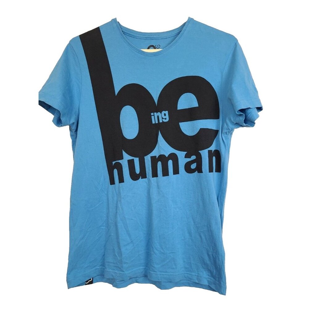 Being Human Graphic T-Shirt Womens Size Small Blue Short Sleeve Crew Neck